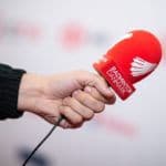 ODENSE, DENMARK - OCTOBER 17: Denmark Open Badminton at Odense Idrætspark on October 17, 2019 in Odense, Denmark. (Photo by Allan Hogholm) - Presse - Mikrofon - Mixed Zone - Badminton Danmark - Kommunikation