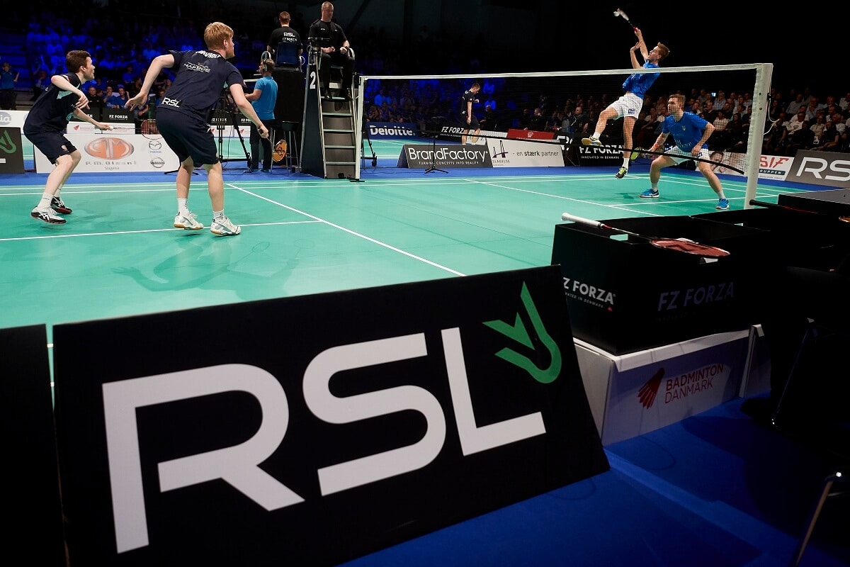 FREDERIKSBERG, DENMARK - APRIL 16: The Danish Badmintonligaen Guldkampen between Skovshoved and TSS Skælskør Slagelse at Frederiksberg Hallen on April 16, 2018 in Frederiksberg, Denmark. (Photo by Lars Rønbøg) - RSL